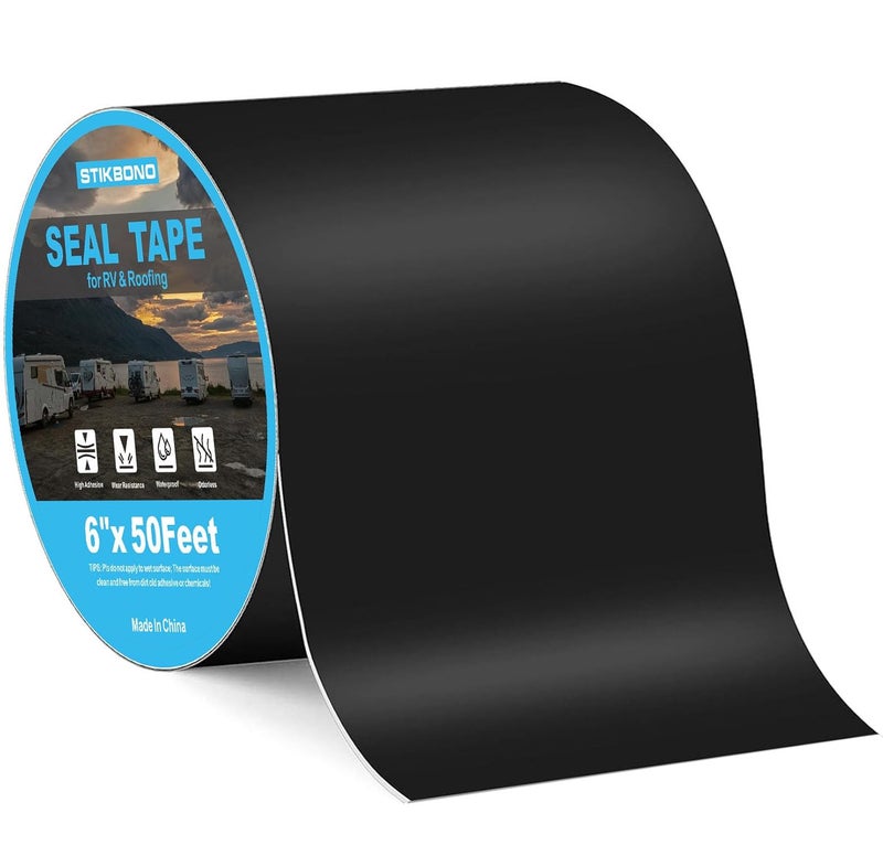 STIKBOND شريط مانع تسرب RV أسود 6" × 50 قدم، 1 عبوة، شريط سقف تجاري مقاوم للماء للجدران، الأجهزة، إصلاحات المركبات، ومقاوم للعوامل الجوية - Image 1